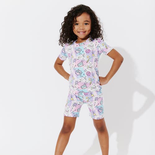 Bellabu Bear Comic Purple Kids 2-piece Short Sleeve & Shorts Pajama Set In Purple