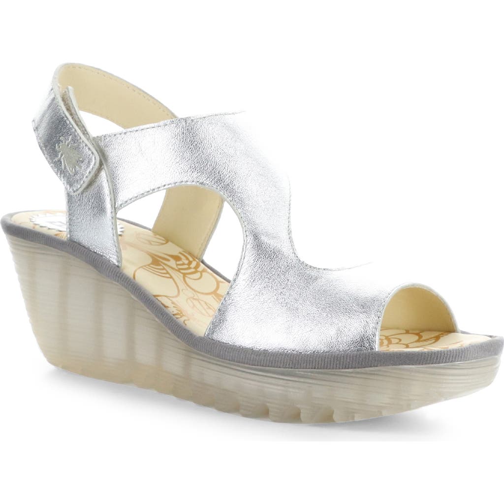 Fly London Yox Slingback Platform Wedge Sandal In Silver