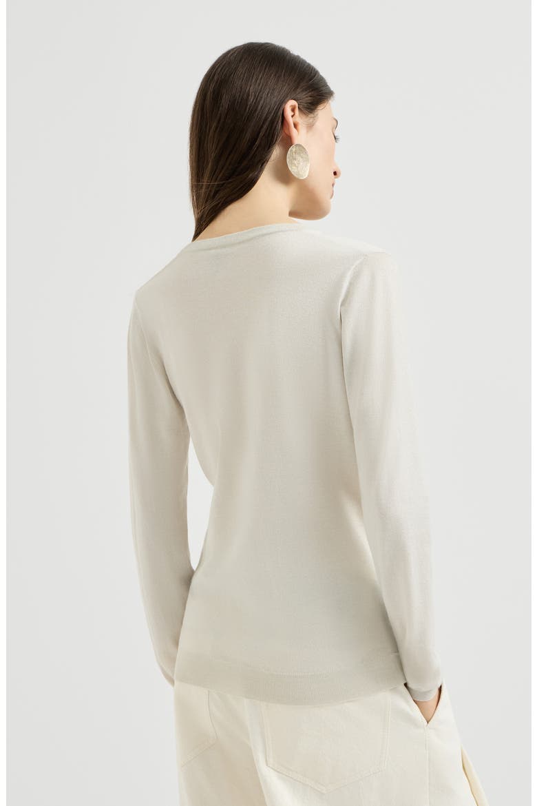 Cashmere and silk sparkling lightweight sweater, Alternate, color, Milk