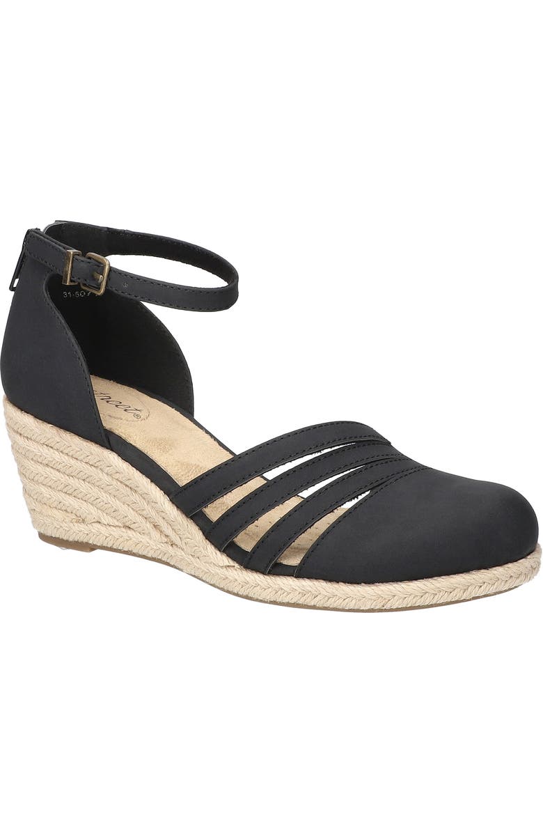 EASY STREET Daytona Ankle Strap Espadrille Platform Wedge, Main, color, Black