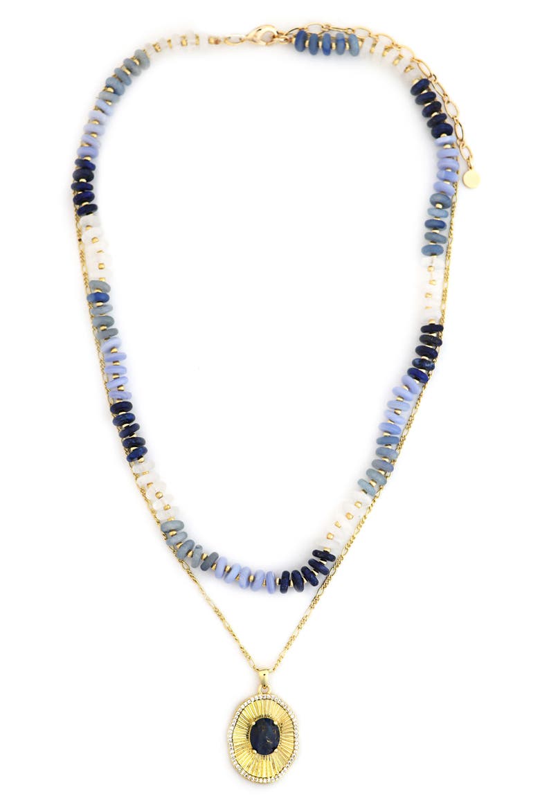 Layered Beaded Pendant Necklace, Main, color, BLUE