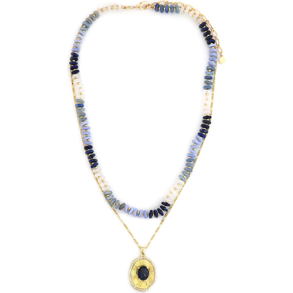 Panacea Layered Beaded Pendant Necklace In Blue