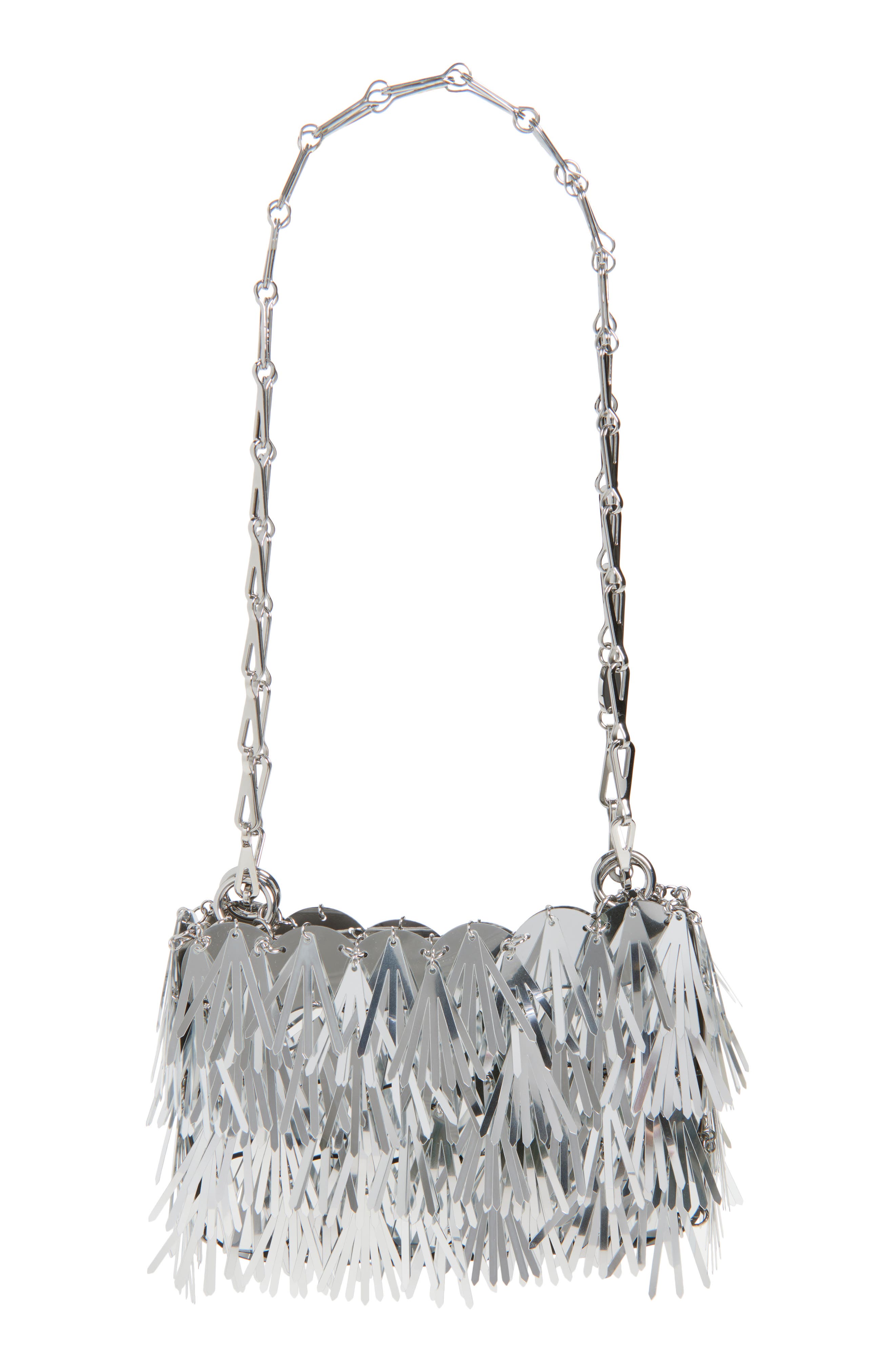 Rabanne Nano 1969 Paillette Shoulder Bag, Alternate, color, Silver