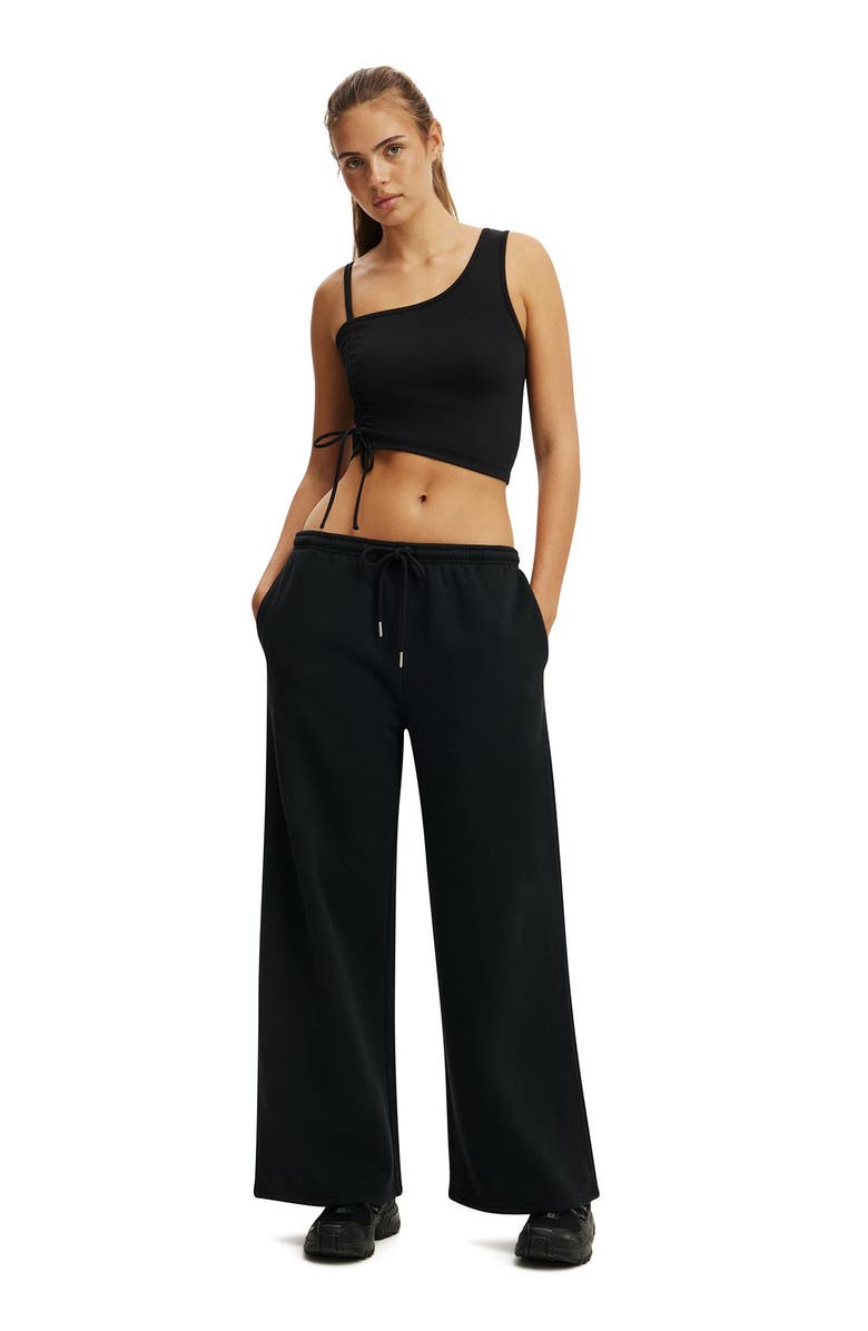 COTTON ON BODY Women's Active Plush Tie Waist Wide Leg Sweatpant, Alternate, color, Black