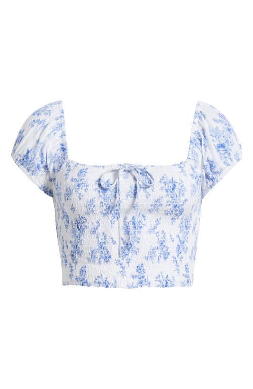 Bp. Smocked Crop Top In White- Blue Summer Toile