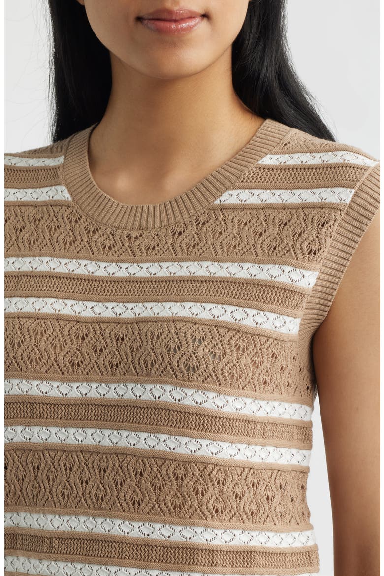 Stripe Sleeveless Sweater, Alternate, color, ALMOND BUFF/ BRIGHT WHITE