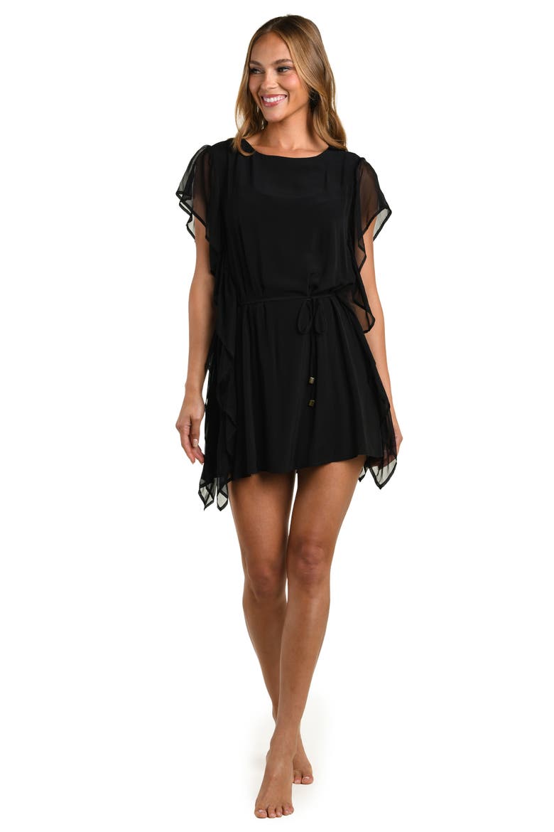 Glam Covers Alia Chiffon Cover-Up Tunic, Alternate, color, BLACK
