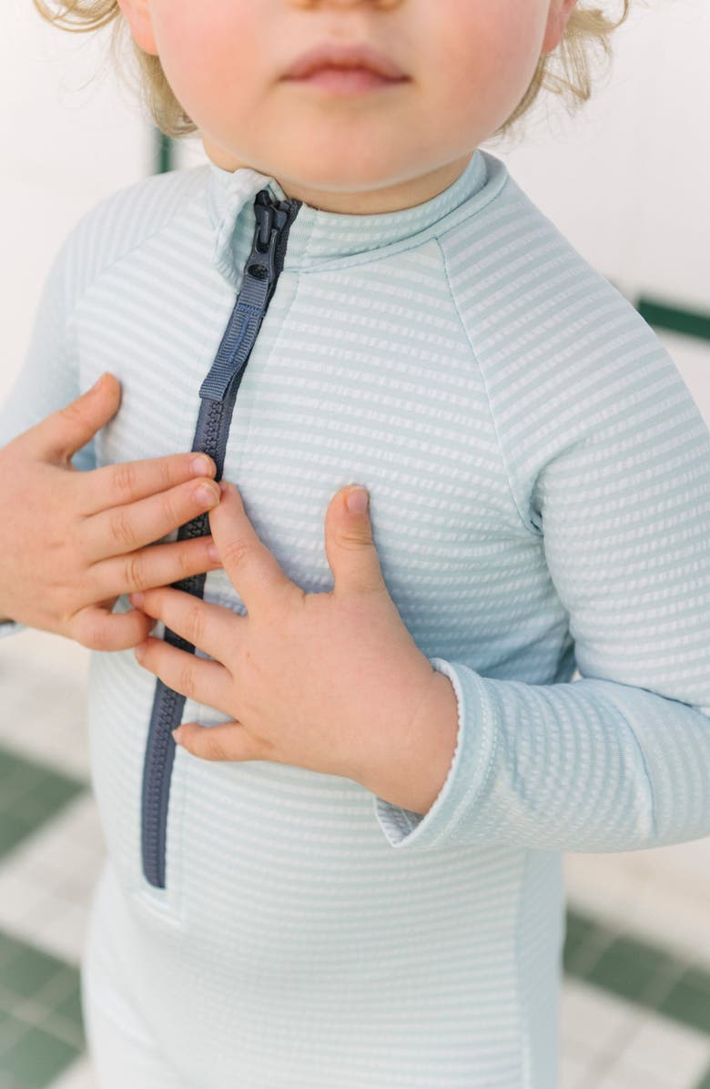 Pehr Kids' Long Sleeve One-Piece Rashguard Swimsuit, Alternate, color, Seersucker Lake