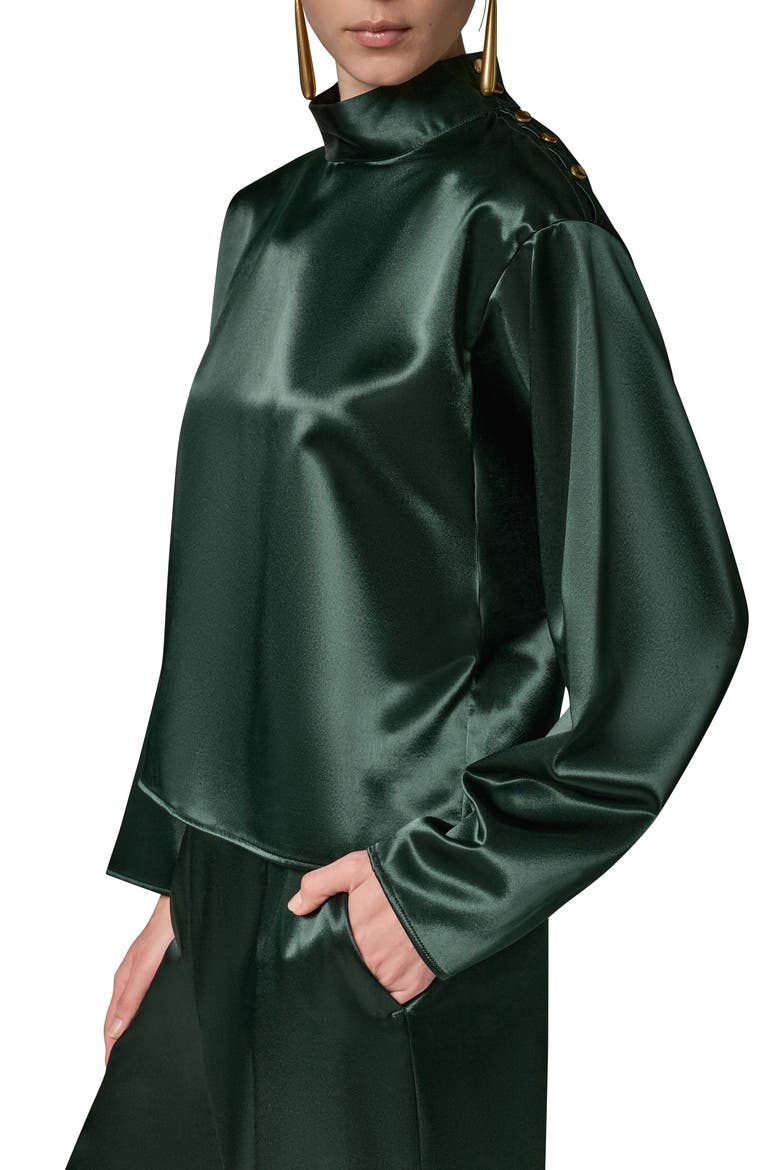 Satin High Neck Cape Top, Alternate, color, BLK FOREST