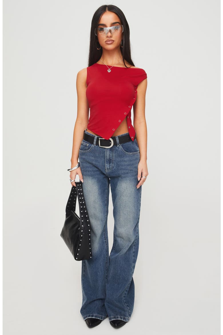 Karre One-Shoulder Side Snap Top, Alternate, color, RED