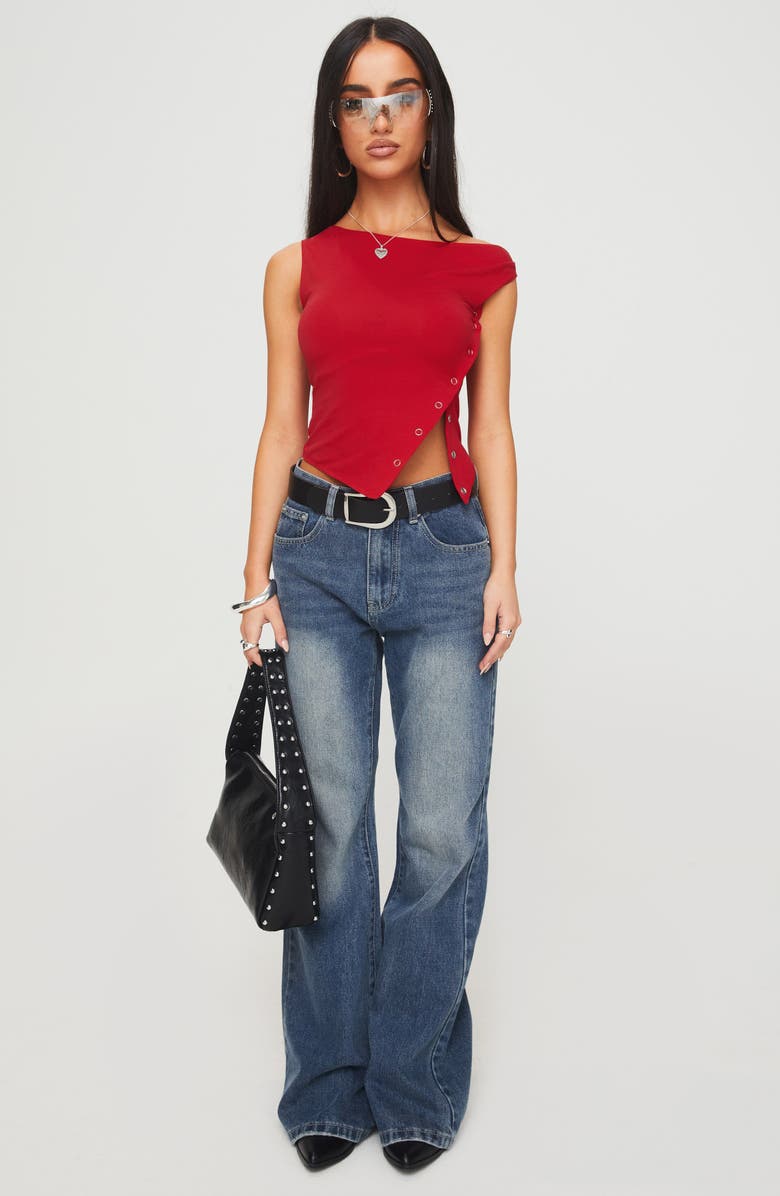 Princess Polly Karre One-Shoulder Side Snap Top, Alternate, color, Red