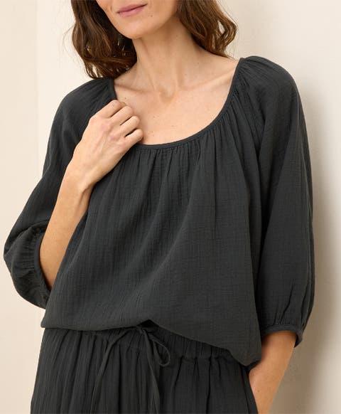 Organic Cotton Coastal Double Gauze Scoop Neck Top