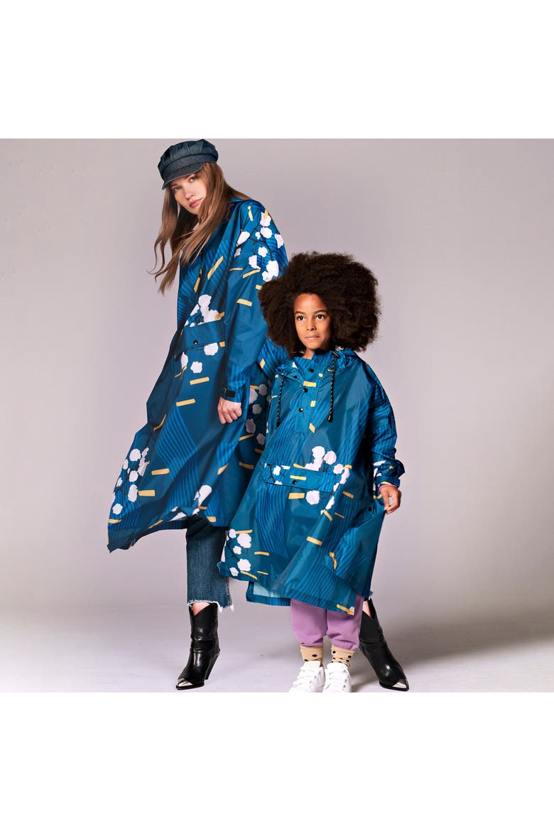 Kids Rain Poncho Japanese Blossom, Alternate, color, Blue