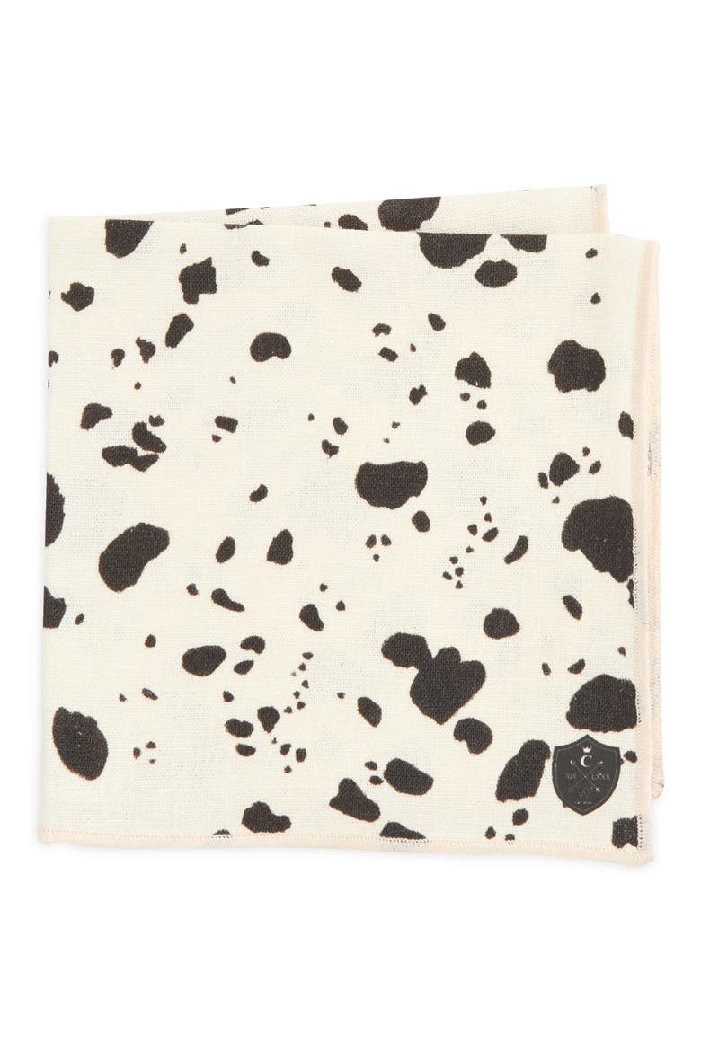 Cow Print Linen Pocket Square, Main, color, WHITE