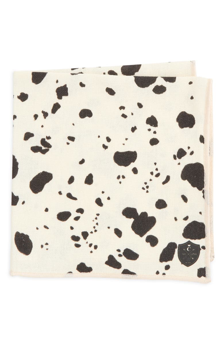 CLIFTON WILSON Cow Print Linen Pocket Square, Main, color, White