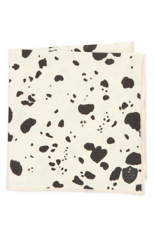 CLIFTON WILSON Cow Print Linen Pocket Square in White 