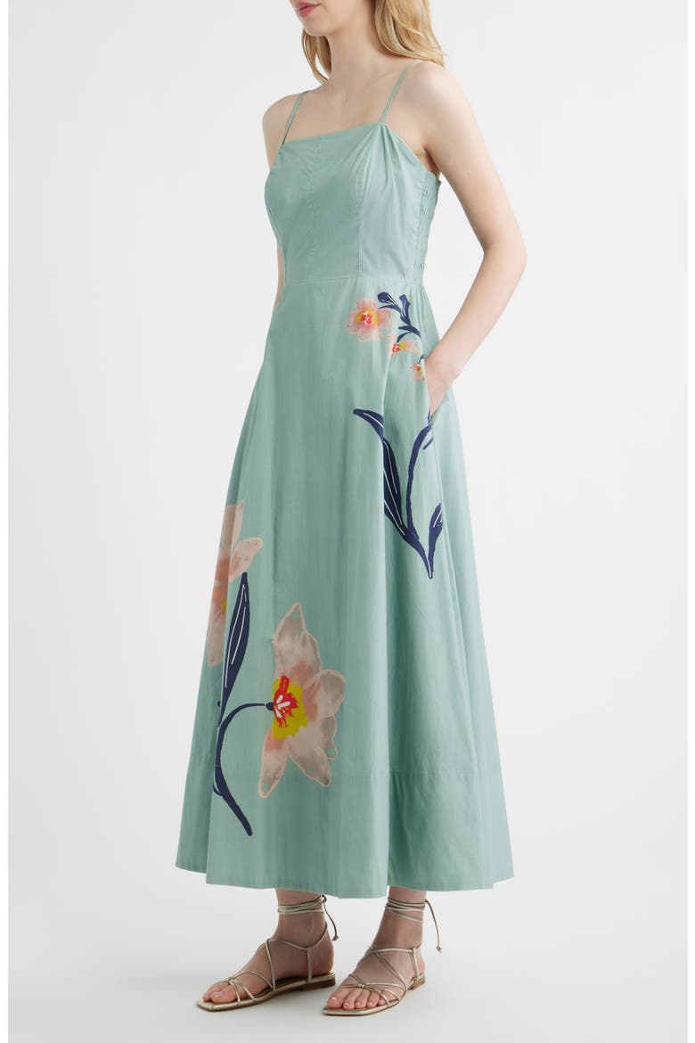 Riley Placed Floral Organic Cotton Poplin Maxi Dress, Alternate, color, MORESCO BLUE SURF