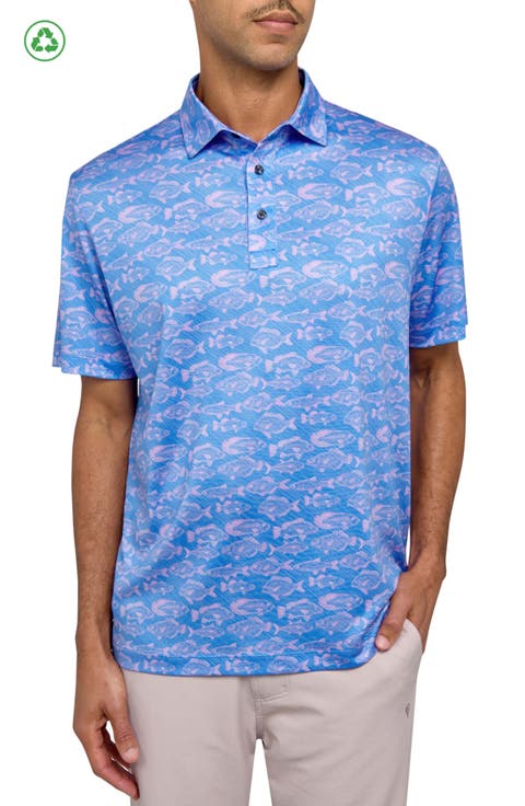 Regular Fit Regular Fit Fish Print Recycled Performance Golf Polo