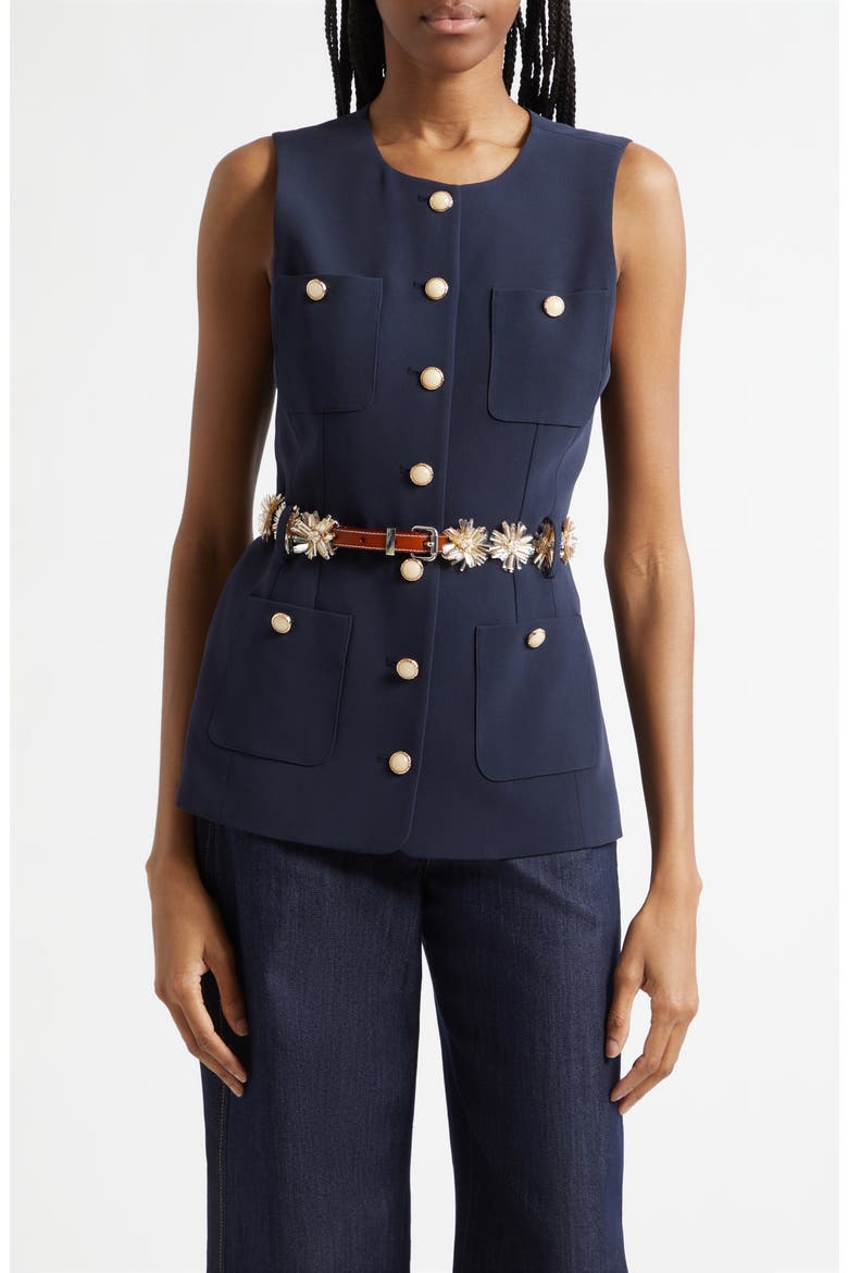 Sunflare Belted Kole Vest, Main, color, NAVY/CHAMPAGNE