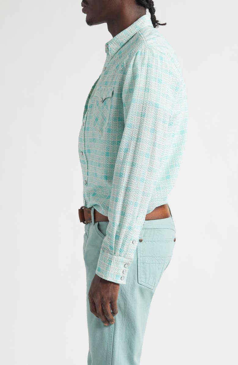 Double RL Slim Fit Plaid Seersucker Western Snap-Up Shirt, Alternate, color, Turquoise Multi -