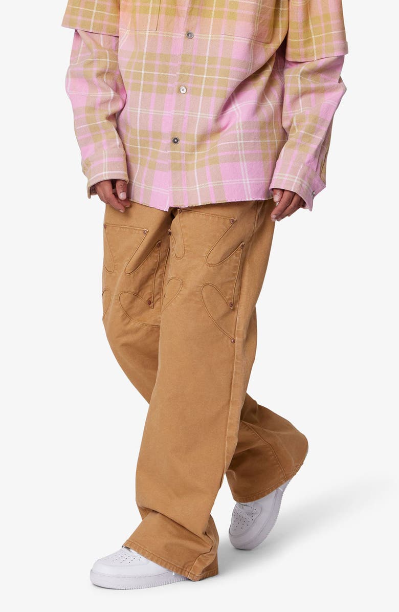 mnml Iron Cross Baggy Flared Cotton Canvas Pants, Alternate, color, Tan