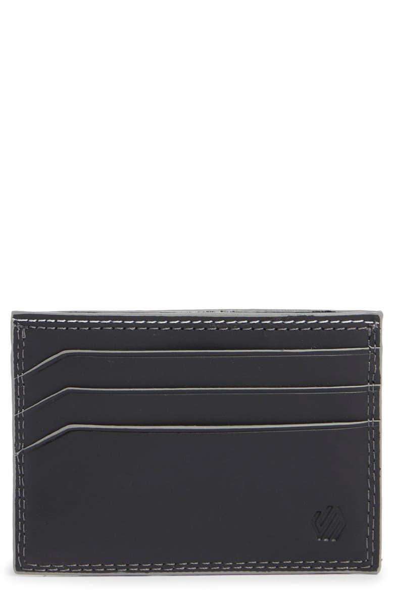 Johnston & Murphy Waxy Double Stitch Leather Card Case, Main, color, Black