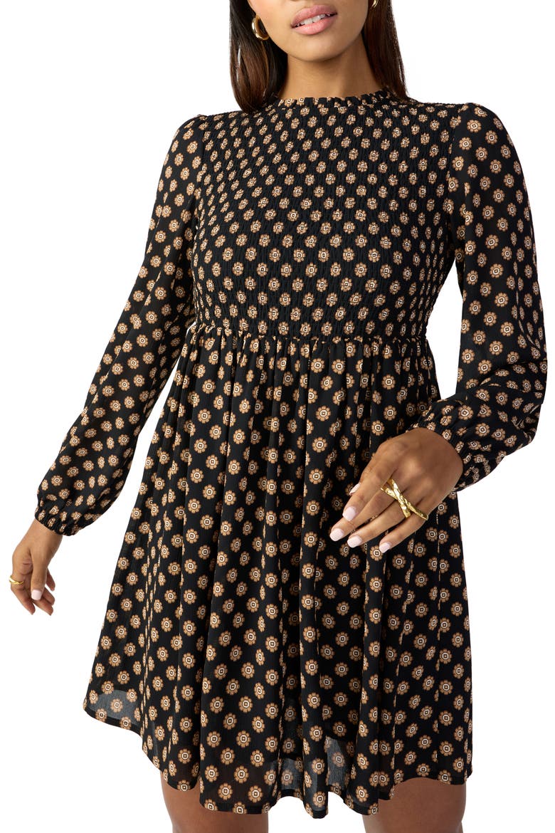 Medallion Smocked Long Sleeve Babydoll Minidress, Alternate, color, MEDALLION