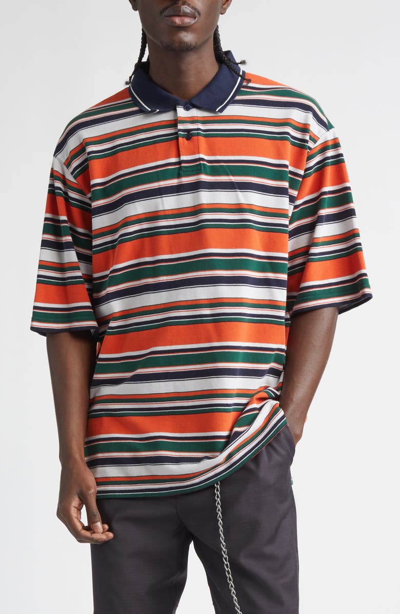Martine Rose Oversize Stripe Polo, Main, color, Green/ Orange