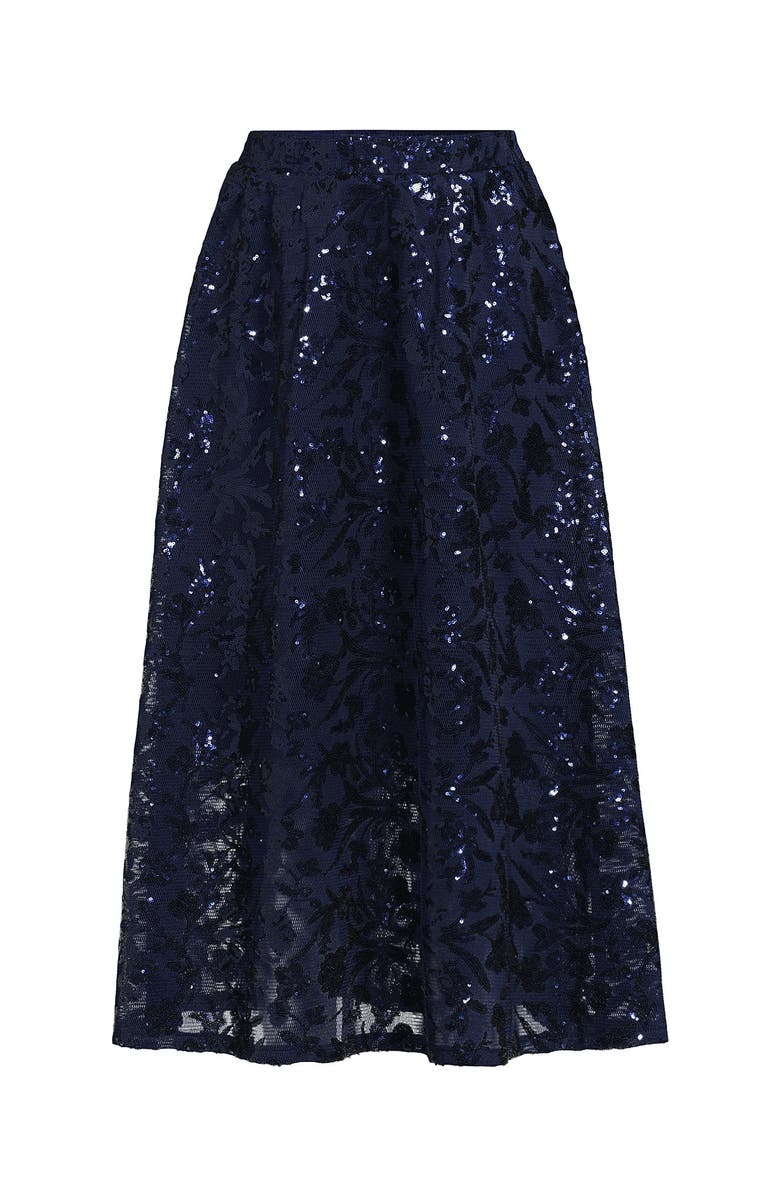 Lands' End Sequin Lace Mid Rise Midi Skirt, Alternate, color, Deep Sea Navy