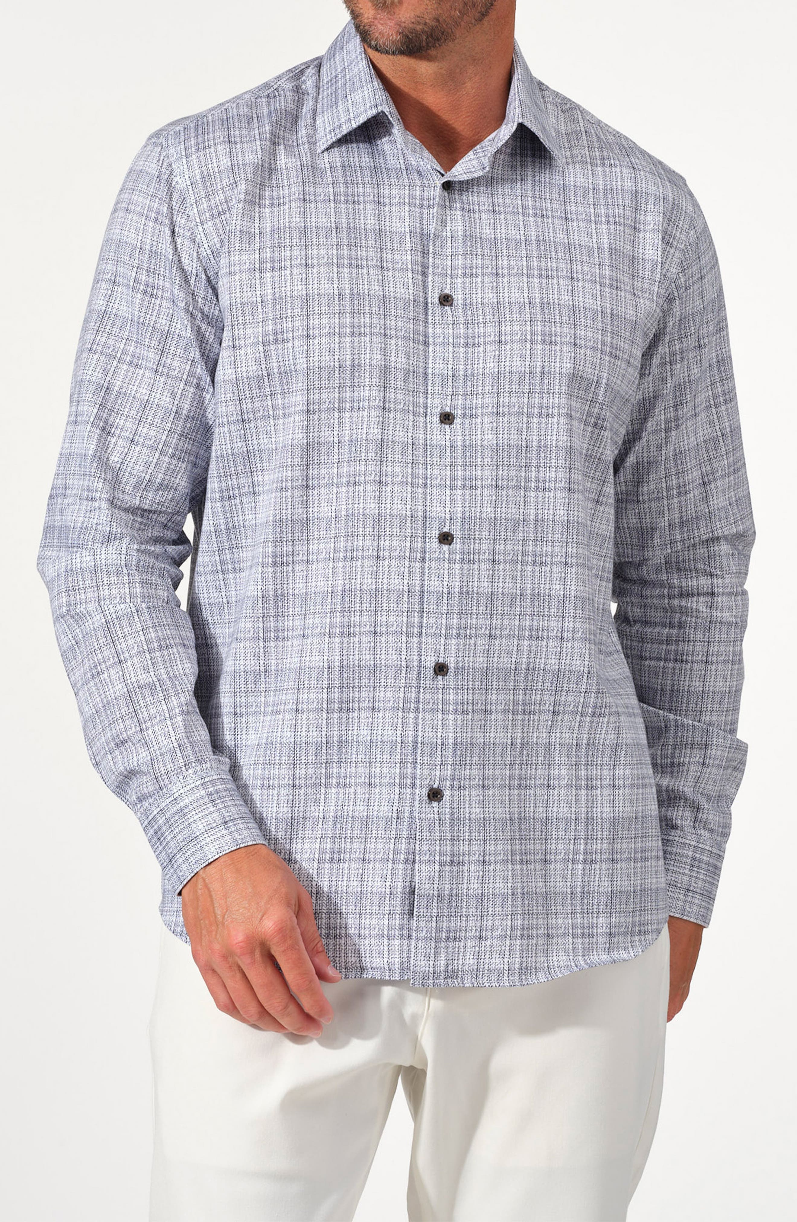 Brushstroke Print Stretch Cotton Button Up Shirt
