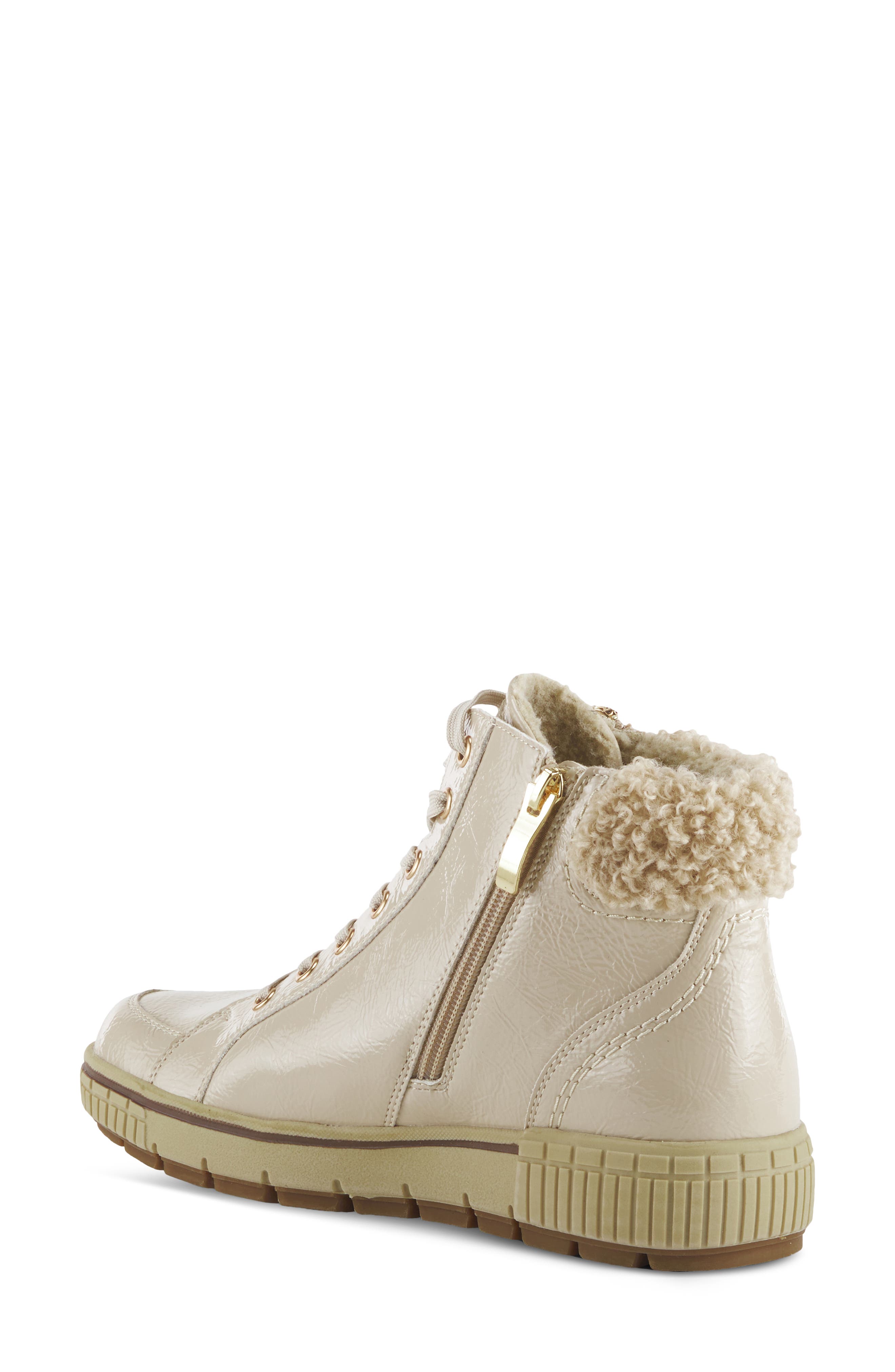 Spring Step Alps Water Resistant Faux Shearling Sneaker, Alternate, color, Beige Patent