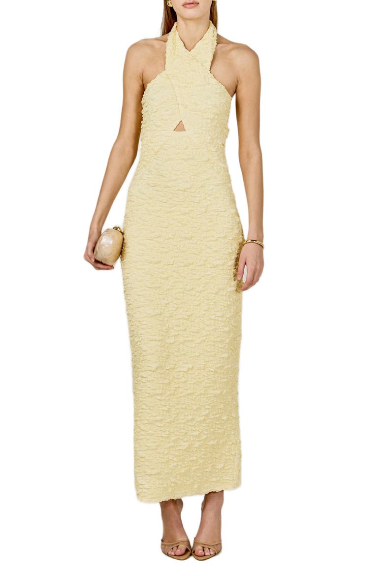 Crossover Neck Halter Dress, Alternate, color, BUTTER YELLOW