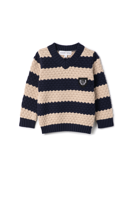 Striped V-Neck Sweater with Crest Patch (Toddler, Little Kid & Big Kid)