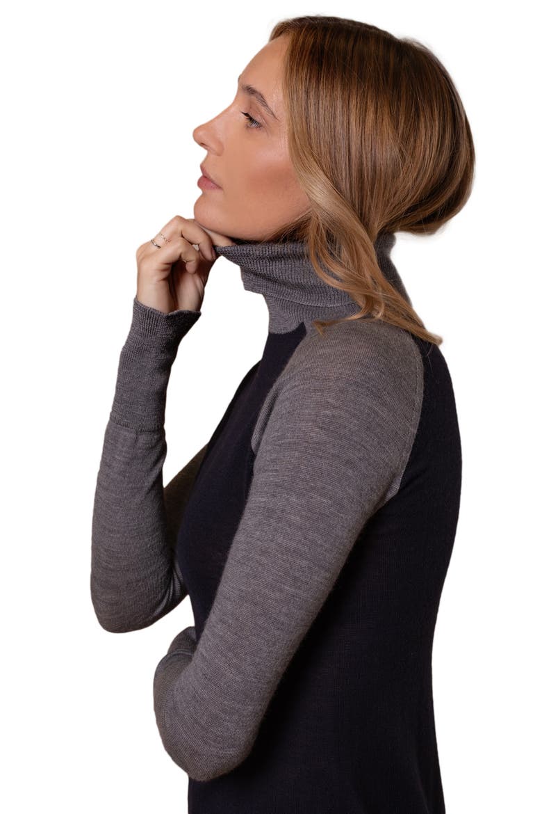 Merino Colour Block Roll Neck Sweater, Alternate, color, NAVY / GREY