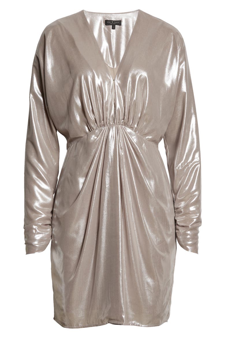 Eloise Metallic Long Sleeve Minidress, Alternate, color, SILVER