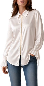 BY DESIGN Italia Front-zip Silk Collared Blouse