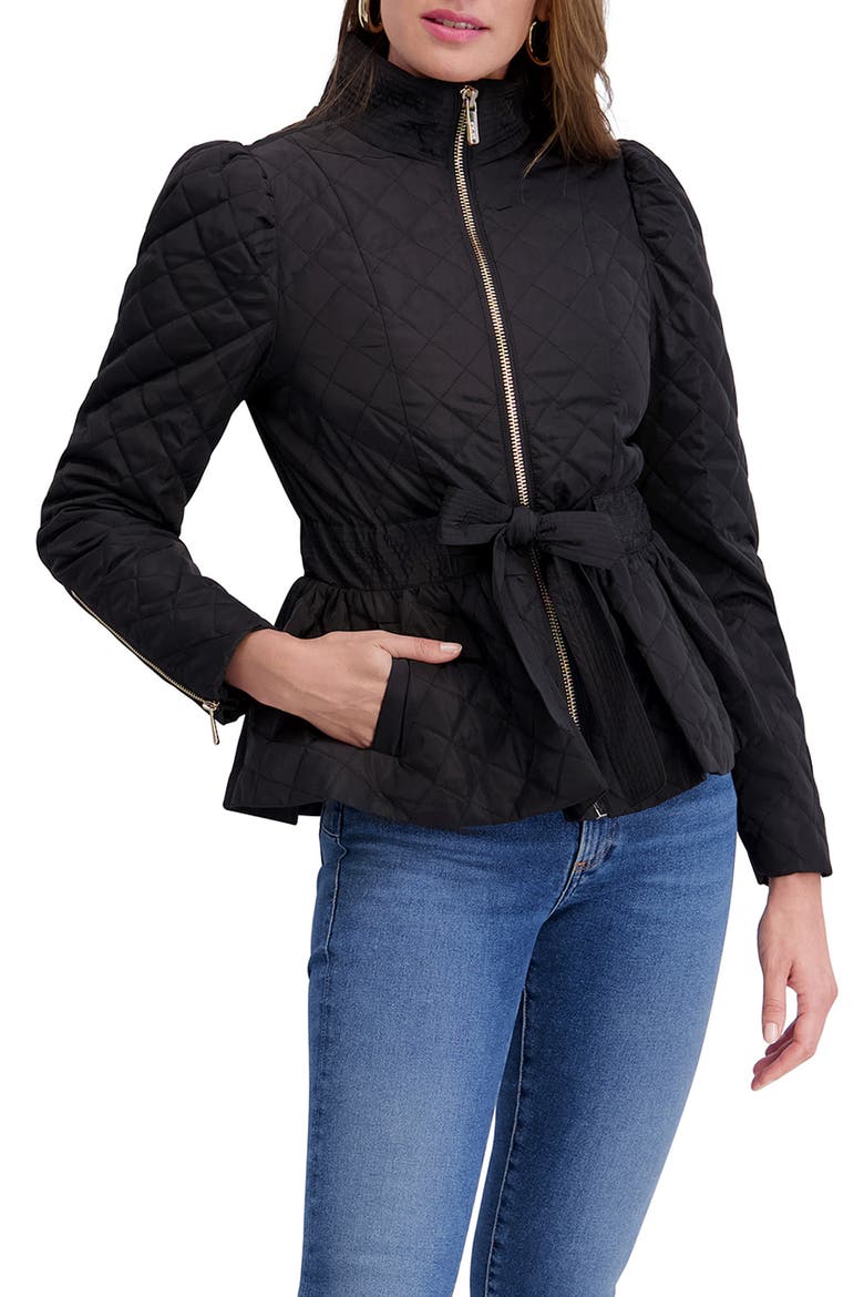 Quilted Peplum Jacket, Alternate, color, BLACK