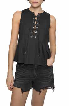 Rebecca Minkoff Pleated Sleeveless Linen & Cotton Lace-Up Top