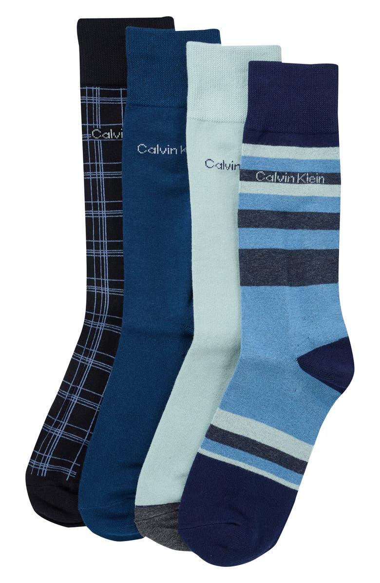 Calvin Klein 4-Pack Assorted Dress Socks, Main, color, Blue Multi