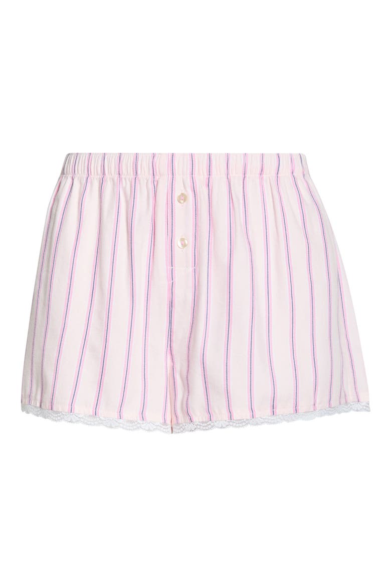 Lace Trim Twill Boxer Shorts, Main, color, PINK NORA STRIPE