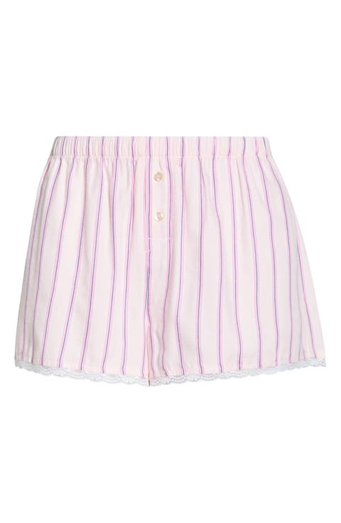 Lace Trim Twill Boxer Shorts