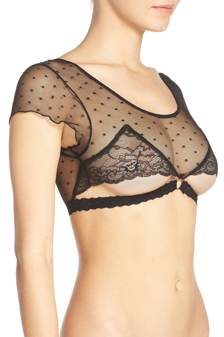 Nichole Cap Sleeve Point d'Esprit Bralette, Alternate, color, BLACK