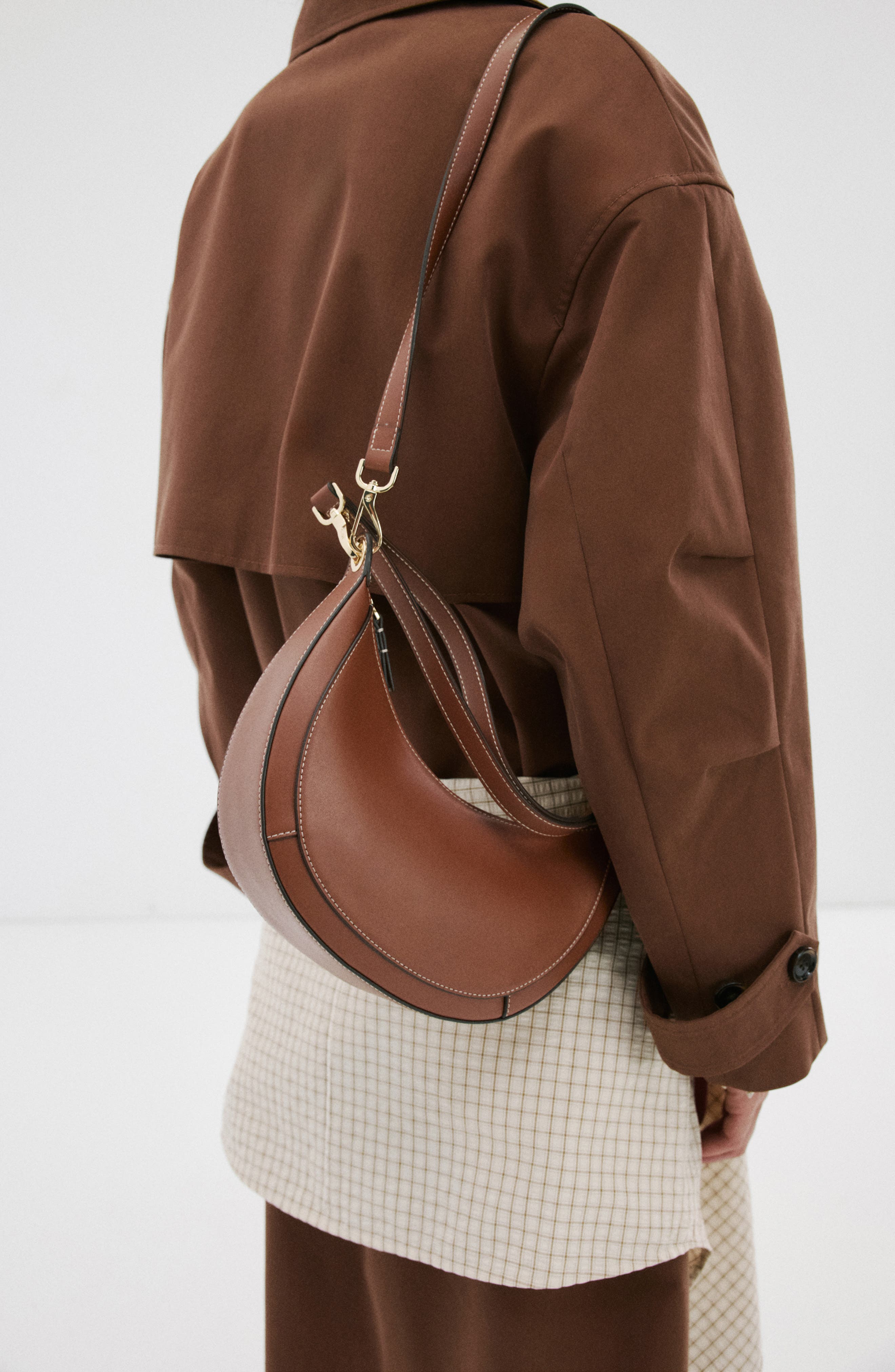 MANGO Oval Faux Leather Shoulder Bag, Alternate, color, Leather