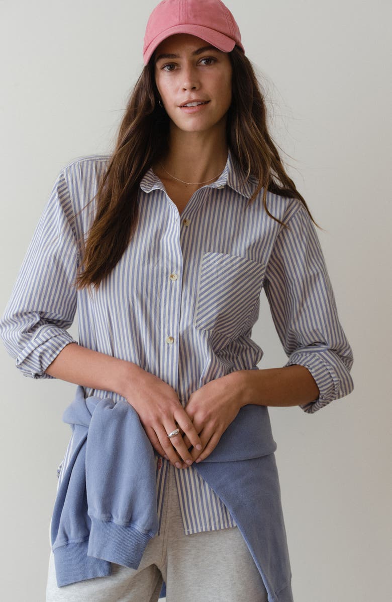Marine Layer Jane California Relaxed Stripe Cotton Poplin Button-Up Shirt, Alternate, color, Blue Stripe