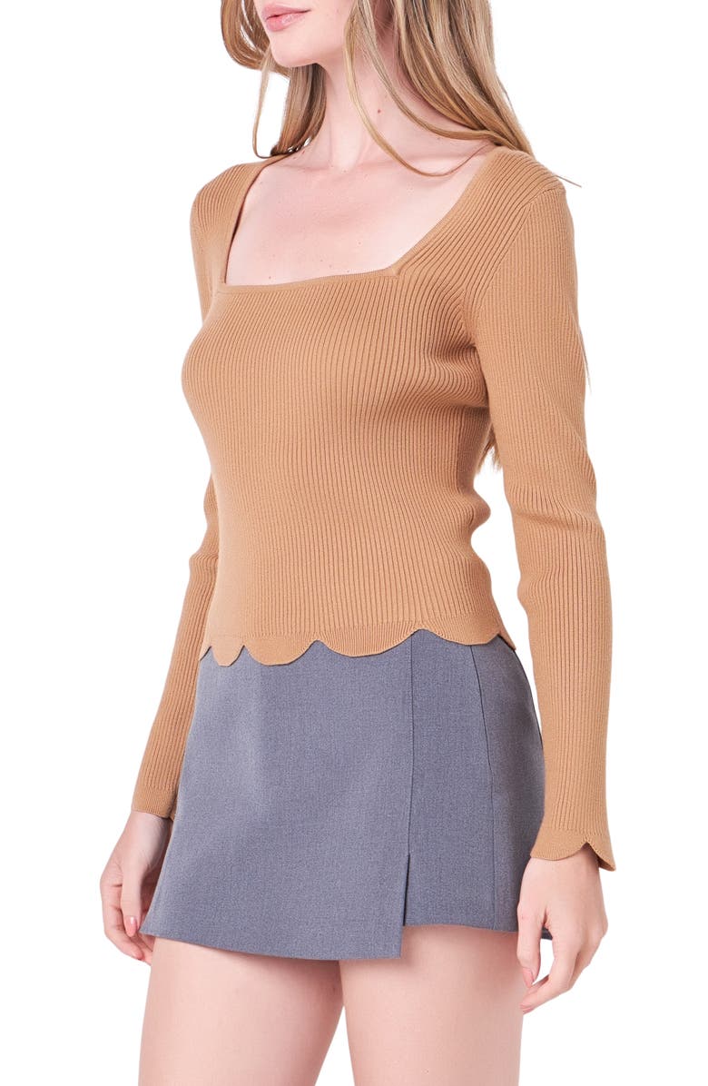 English Factory Scallop Hem Sweater, Alternate, color, Tan