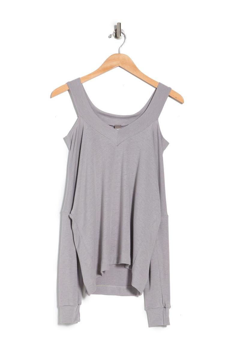 V-Neck Cold Shoulder Long Sleeve Sweater, Alternate, color, HEATHER GREY