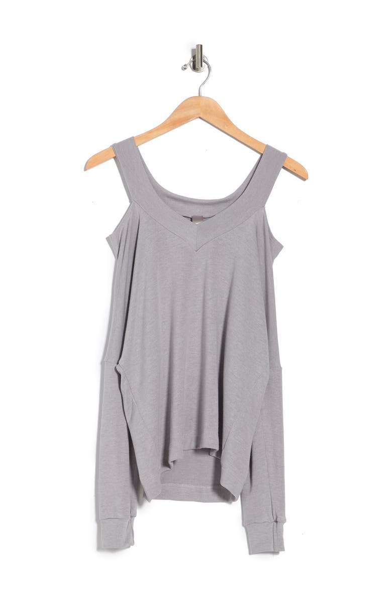 GO COUTURE V-Neck Cold Shoulder Long Sleeve Sweater, Alternate, color, Heather Grey