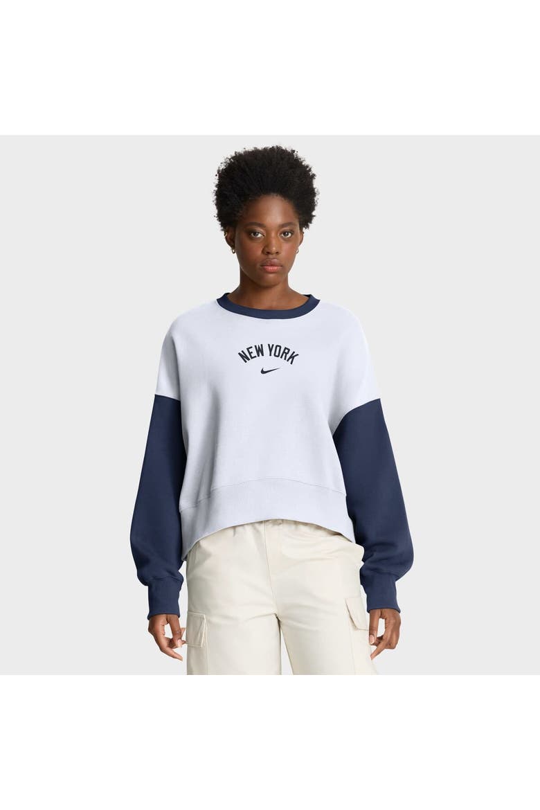Women's Nike White/Navy New York Yankees Oversized High Hip Fleece Sweatshirt, Main, color, White