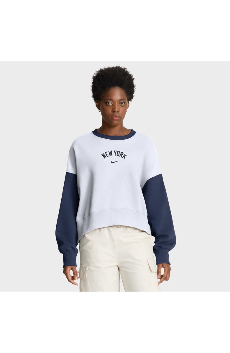 Nike Women's Nike White/Navy New York Yankees Oversized High Hip Fleece Sweatshirt, Main, color, White