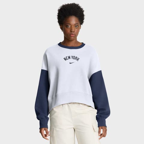 Women's Nike White/Navy New York Yankees Oversized High Hip Fleece Sweatshirt